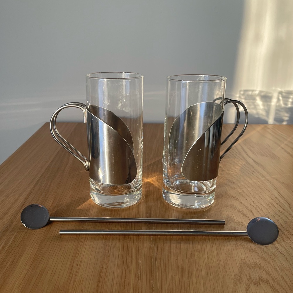 Pair of MCM Hot Toddy or Irish Coffee Mugs with Spoon Straws